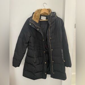 Cole Hahn black puffer coat with faux fur collar